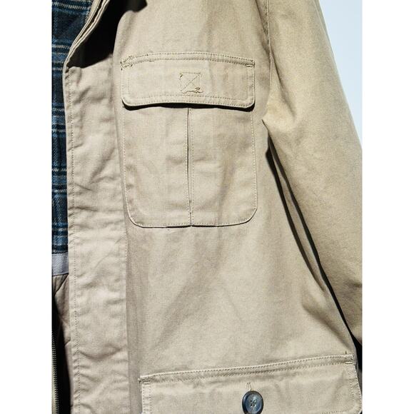 ST JOHNS BAY Men's XL Canvas Tan Flannel Lined Barn Chore Coat Leather Collar - Picture 7 of 15